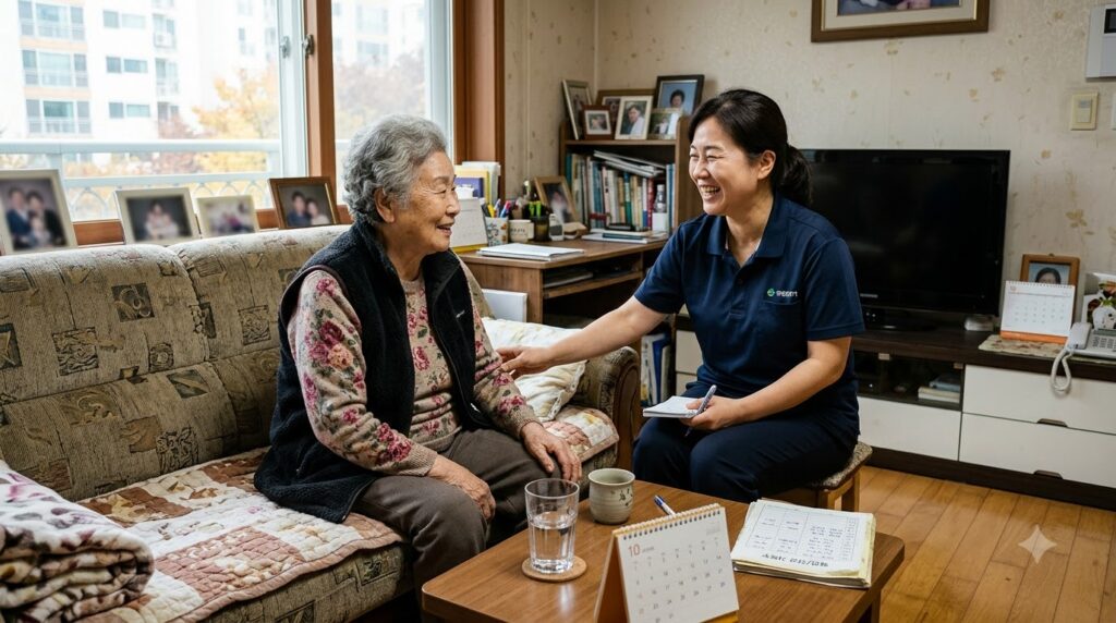 Caregiver visiting elderly woman… 202608131401