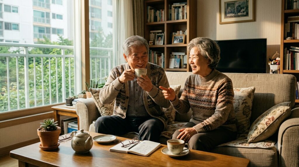 2026 기초연금 총정리 | 수급자격·소득기준·지원금·신청방법 6 Couple drinking tea in living 202608131228
