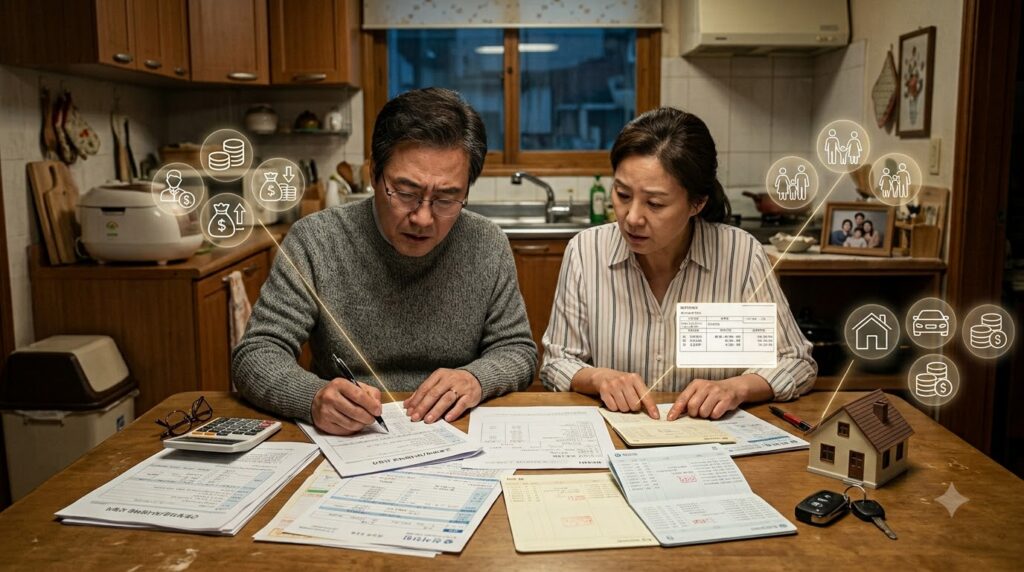 Couple sorting living expenses d… 202608041226