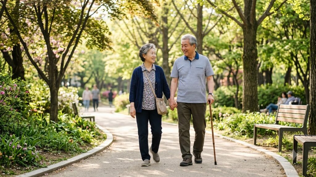 2026 노인 무릎인공관절 수술비 지원 총정리 | 대상·지원금·신청방법 5 Couple walking on park path 202608170127