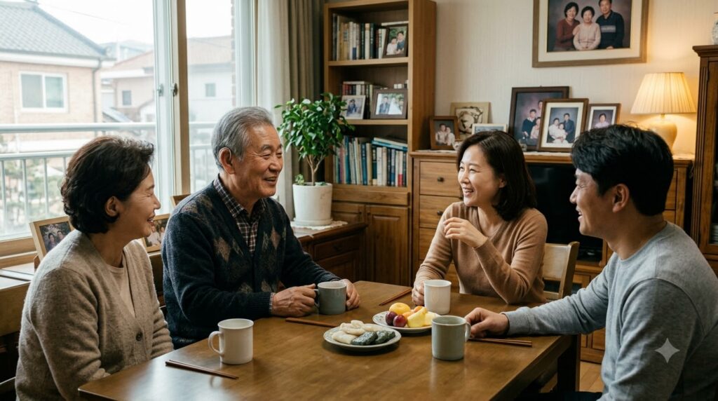 Elderly man conversing with family 202608192027
