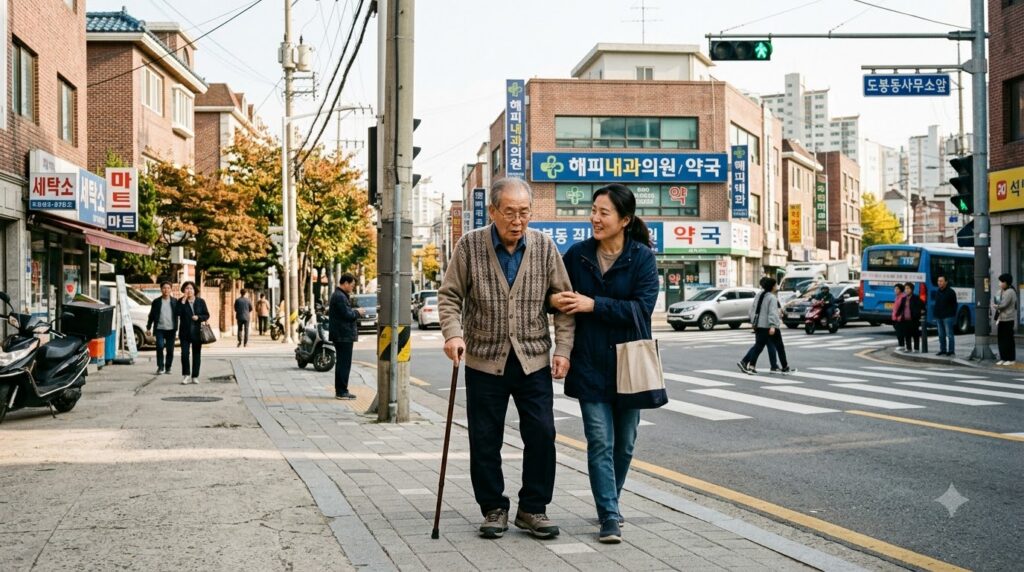 Elderly man walking with caregiver 202608131402