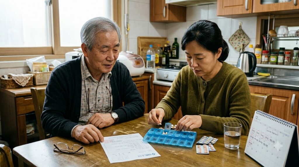 2026 치매 치료관리비 지원 총정리 | 대상·지원금·신청방법 2 Family organizing medication at … 202608152322