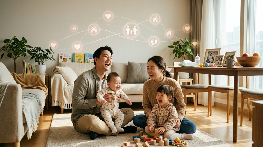 Family playing in living room 202608070000
