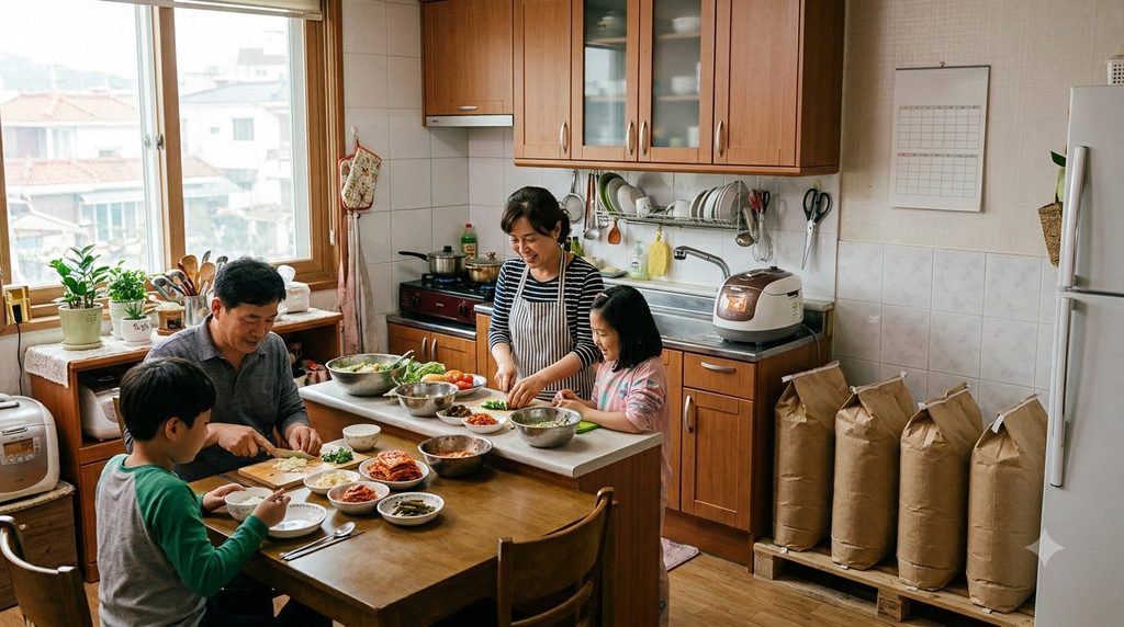 2026 정부양곡 할인 신청|기초생활수급자·차상위계층 쌀 10kg 가격과 신청방법 4 Family preparing meal in kitchen 202608242306