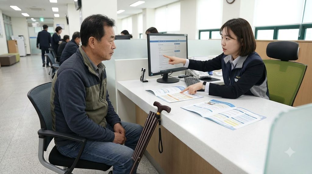 2026 장애수당 월 6만원 받는 조건|장애인연금 대상이 아니라면 확인하세요 2 Man consulting about welfare ben… 202608262301