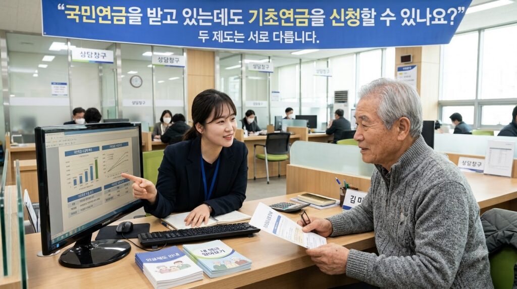 2026 기초연금 총정리 | 수급자격·소득기준·지원금·신청방법 4 Man receiving pension consultation 202608131121 3