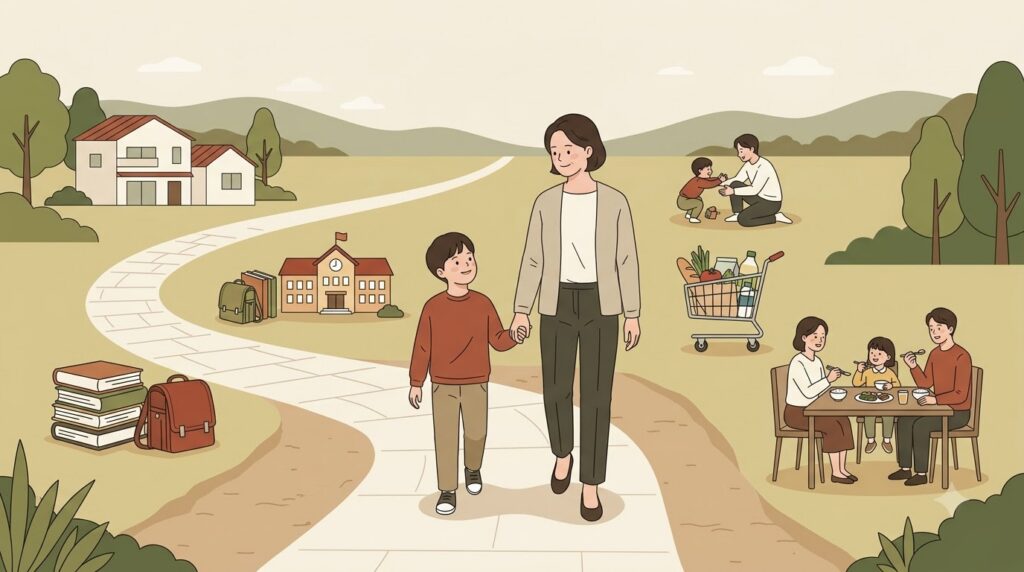 2026 한부모가족 지원 총정리 | 지원 대상·소득기준·아동양육비 3 Parent and child walking path 202608112141