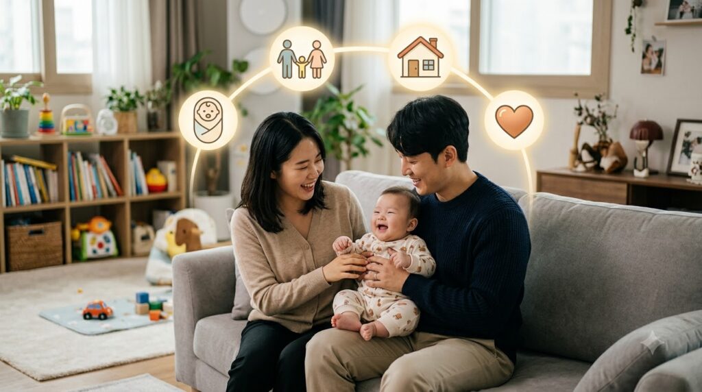 Parents holding infant at home 202608070000
