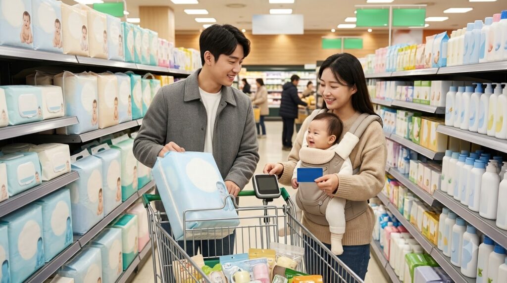 2026 기저귀·조제분유 지원사업 총정리 | 신청 대상부터 지원 내용까지 한눈에 2 Parents shopping for diapers 202608071040