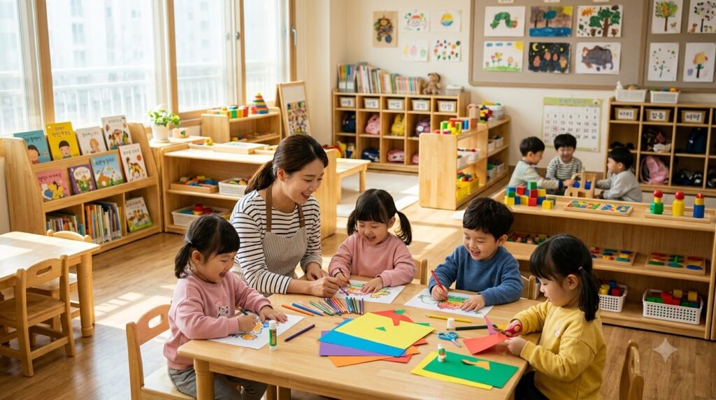 2026 유아학비 지원 총정리 | 유치원 지원 대상부터 신청방법까지 5 Toddlers doing crafts with teacher 202608091247