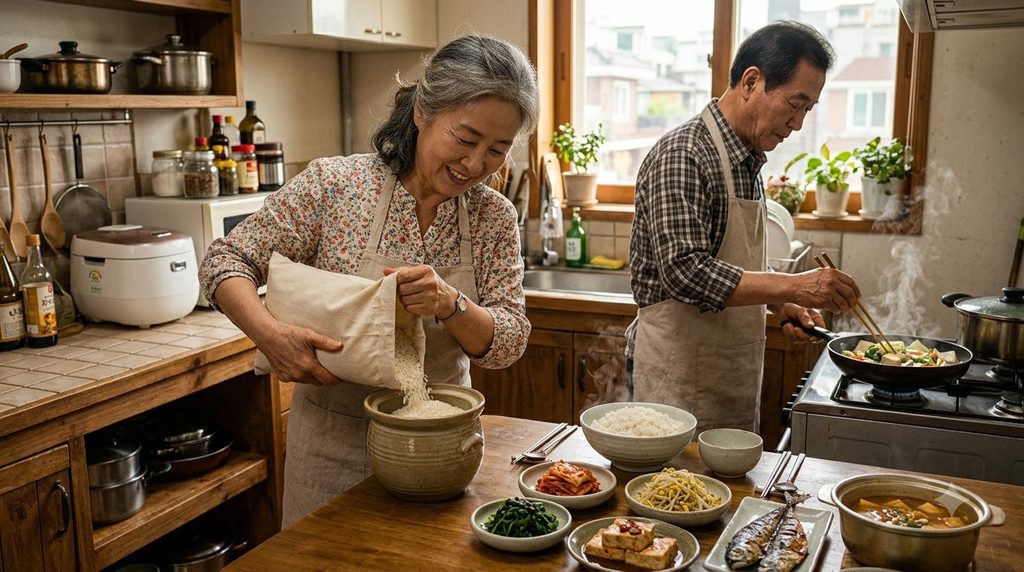 2026 정부양곡 할인 신청|기초생활수급자·차상위계층 쌀 10kg 가격과 신청방법 5 Woman pouring rice in kitchen 202608242306