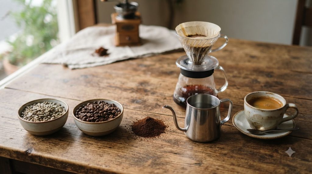 국제커피바리스타전문가 1급 무료수강|비용·시험·국제공인 자격증일까? 2 Coffee beans and equipment arranged 20260918215009
