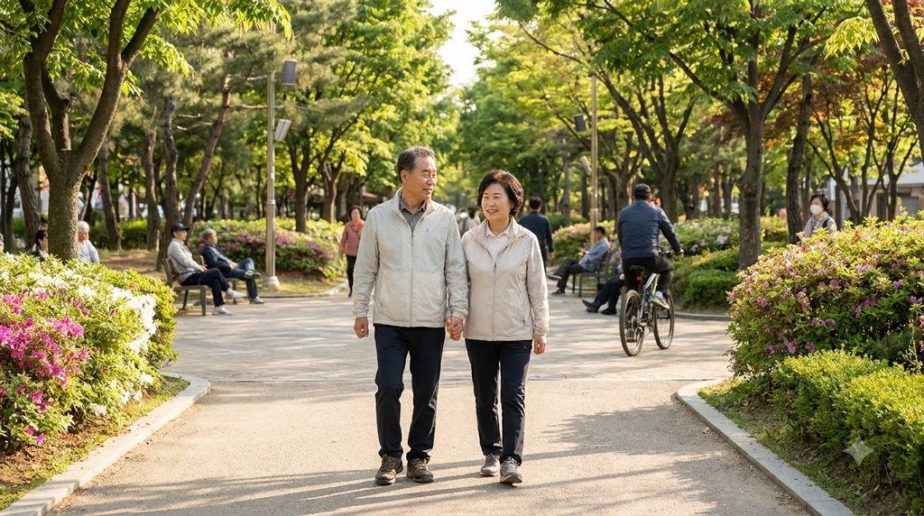 Couple walking in public park 202609052308