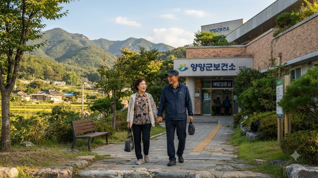 2026 양양군 대상포진 예방접종 지원|50세 이상 수급자 무료·65세 이상 접종비 6 Couple walking near health center 20260927195303