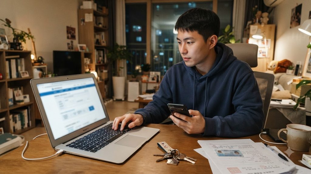 2026 영암형 공공주택 계약연장 조건|청년·신혼부부 중위소득 170% 신청방법 4 Man using laptop for housing 20260927180241