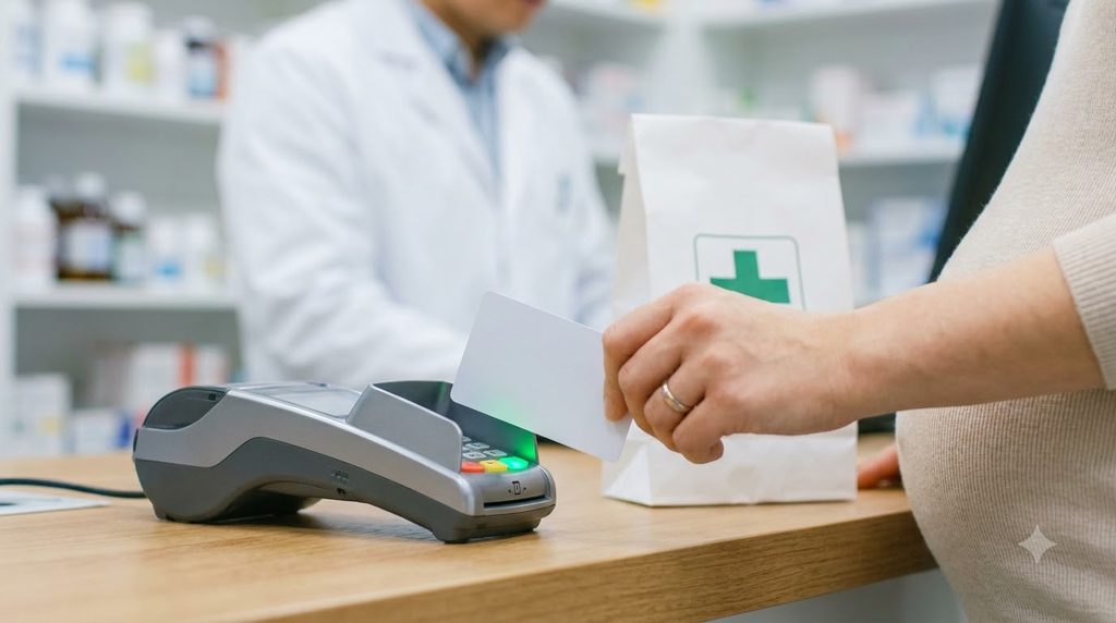 2026 임신·출산 진료비 지원 | 국민행복카드 100만원 사용처와 신청방법 2 Pregnant woman paying at pharmacy 202609052324