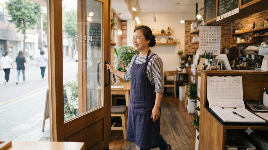 2026 코로나 소상공인 빚 탕감 대상 조회|장기연체 대출·새출발기금 신청 조건 4 Shop owner opening cafe door 20260921223835
