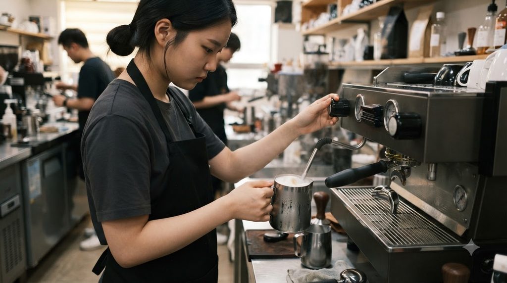 국제커피바리스타전문가 1급 무료수강|비용·시험·국제공인 자격증일까? 3 Student steaming milk espresso m… 20260918215012