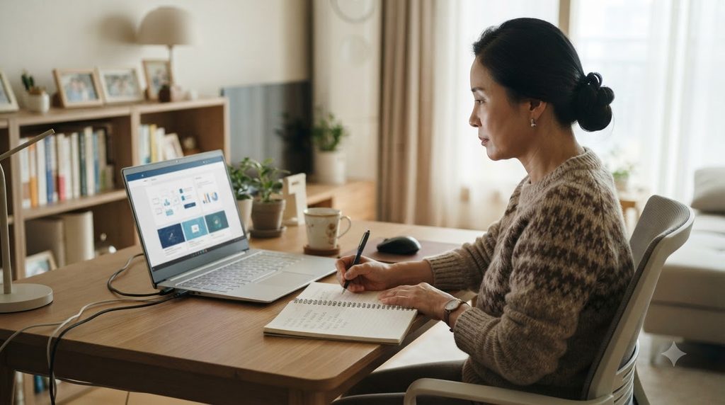 2026 희망리턴패키지 전직장려수당 최대 100만원|심화교육·60일 근속 조건 2 Woman taking online training course 20260918002657
