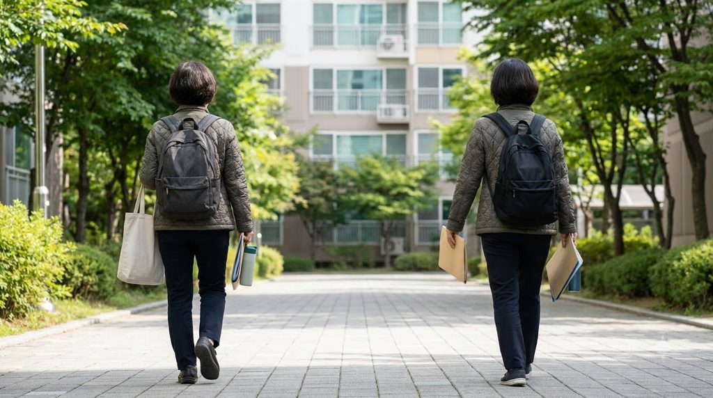 Woman walking in apartment complex 202609062115