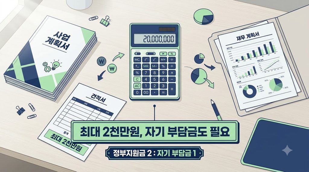 2026 희망리턴패키지 재창업 지원금 최대 2천만원|지원대상·자부담·사용처 총정리 3 계산기와 서류가 놓인 책상 20260913032525