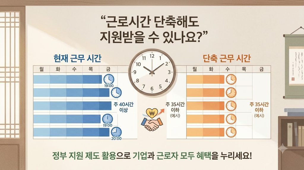 2026 고용장려금 총정리|직원 채용·정규직 전환·육아휴직 때 사업주가 받을 수 있는 지원금 4 근로시간 단축 지원 일러스트 20260913130331