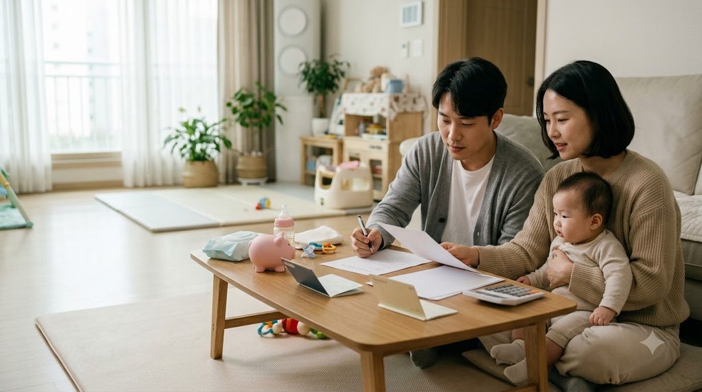 2027 아동기본수당 신설|월 20만원·우대지역 30만원 지급대상과 신청방법 7 Couple reviewing living expense … 20261011220500 1