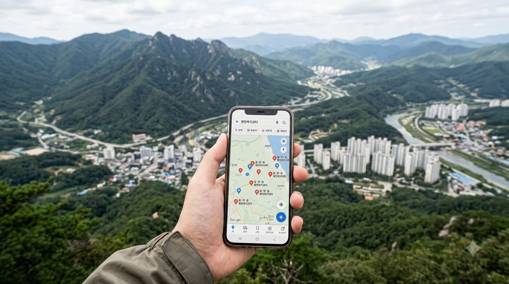 2027 강원 위기가구 생계비 30만원|시·군별 어디서 상담할까? 2 Hand using smartphone map app 20261024182447 1