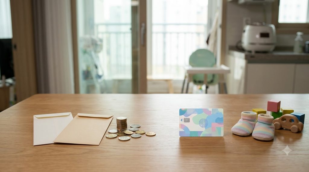 2027 아동기본수당 신설|월 20만원·우대지역 30만원 지급대상과 신청방법 2 Living expense envelopes on table 20261011220508