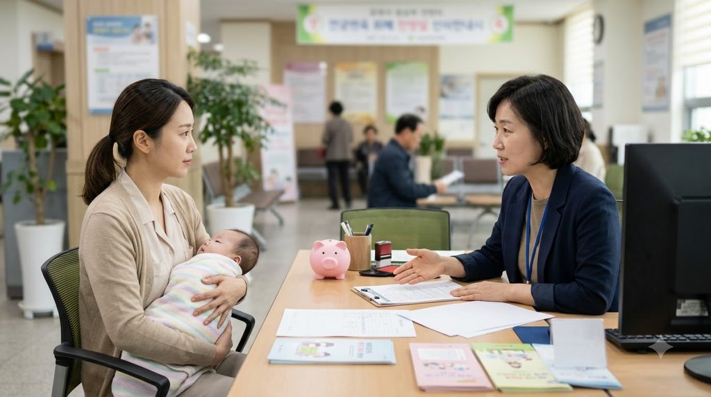 2027 아동기본수당 신설|월 20만원·우대지역 30만원 지급대상과 신청방법 1 Mother receiving childcare guidance 20261011220504