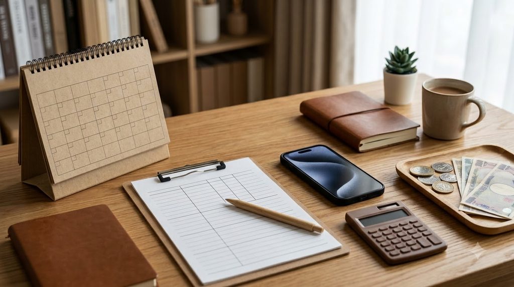 Neatly arranged desk with calendar 20261003230028