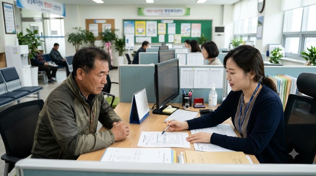 2027 전북 위기가구 생계비 30만원|시·군별 어디서 상담할까? 2 Officer consulting resident with… 20261025120203