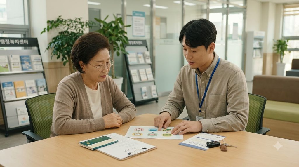 2027 기초연금 개편 총정리|38만원 인상·수급자격·소득인정액·부부 기준 4 Person reviewing welfare documents 20261016233349