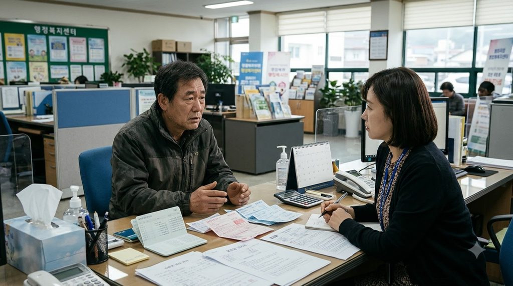 2027 전남 위기가구 생계비 30만원|시·군별 어디서 상담할까? 1 Resident consulting with welfare… 20261025121040