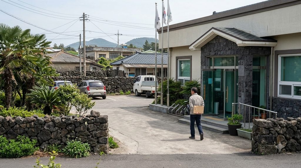 Resident walking into Jeju building 20261025234142