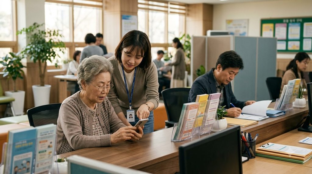 2026 인천 평생교육이용권 35만원|인천형 신청대상·사용처·현장접수까지 4 Staff helping elder with smartphone 20261008224340