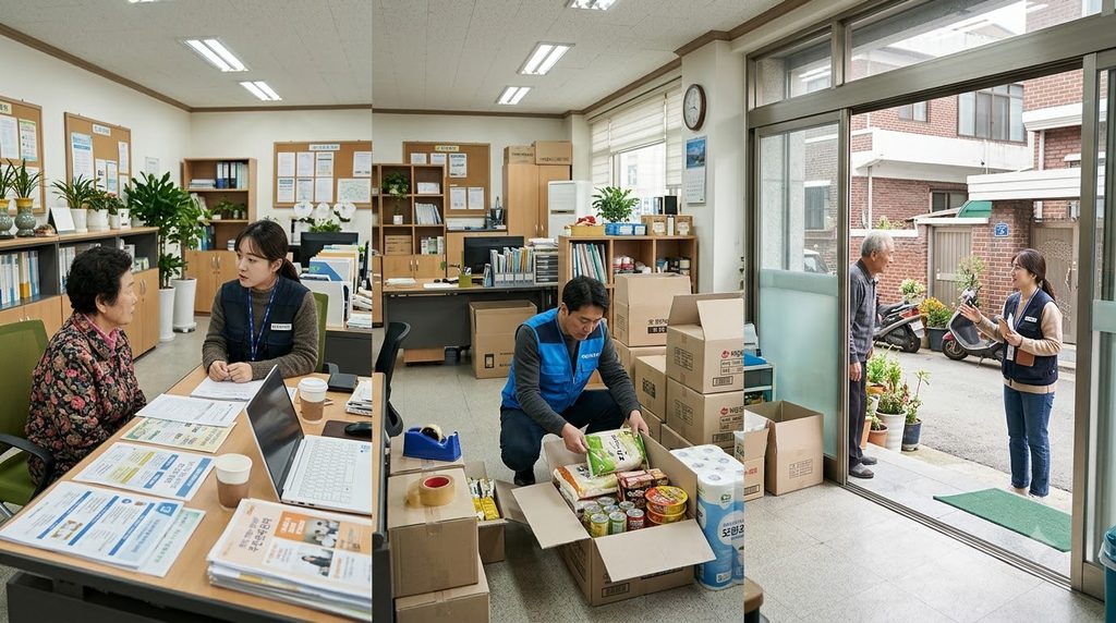 2027 우선드림 긴급복지 신설|위기가구 생계비 30만원 우선지원 대상과 신청방법 6 Welfare workers assisting commun… 20261007212746