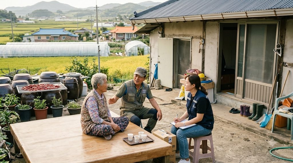 2027 충남 위기가구 생계비 30만원|15개 시·군 어디서 상담할까? 3 Welfare workers visiting elderly… 20261026004907