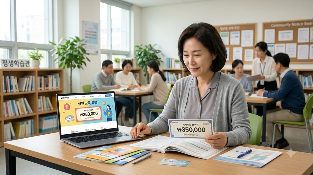 2026 경기도 평생교육이용권 35만원|4차 선정결과·사용처·농협카드 사용방법 1 Woman exploring education course… 20261008222221