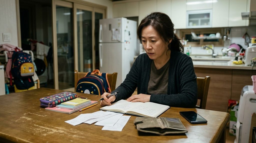 2026 양육비 선지급제 대상|10월 29일 소득기준 폐지·신청방법·월 20만원 1 Woman reviewing household expenses 20261006225623