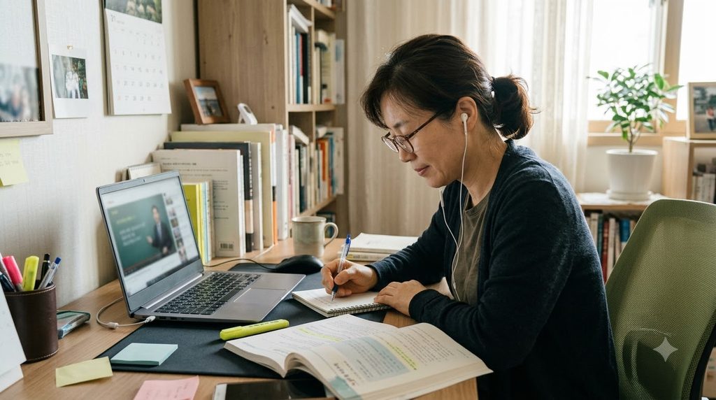 2026 경기도 평생교육이용권 35만원|4차 선정결과·사용처·농협카드 사용방법 5 Woman studying online at desk 20261008222235