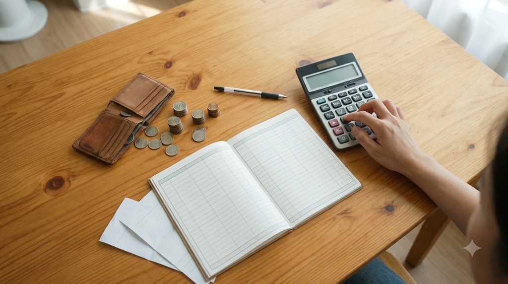 Woman using calculator on table 20261007214223