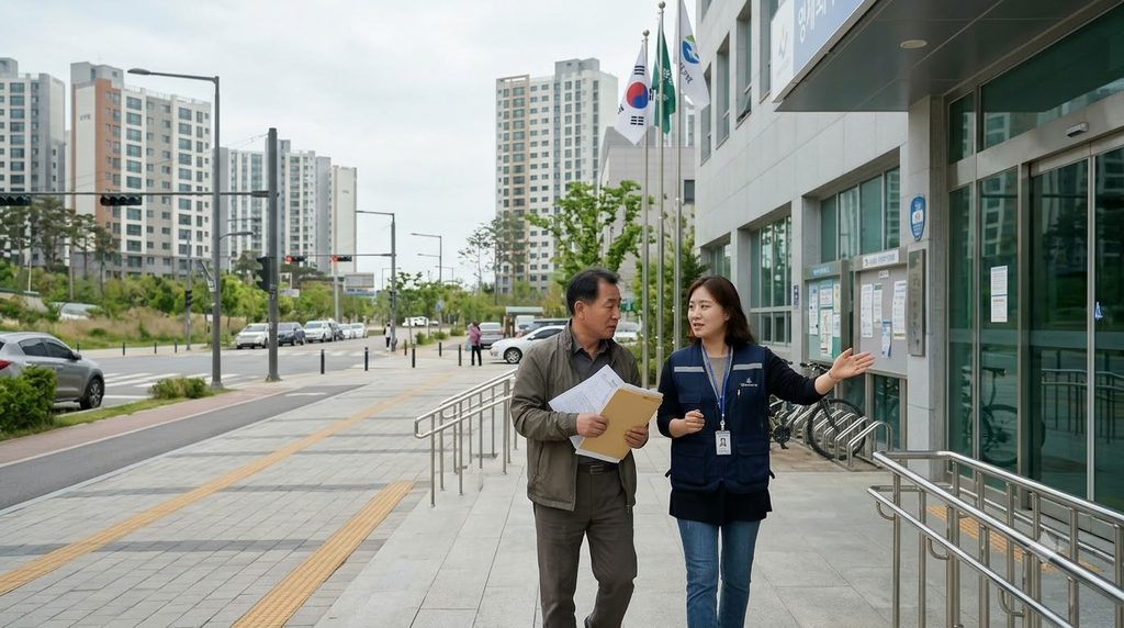 2027 인천 위기가구 생계비 30만원|11개 군·구 어디서 상담할까? 4 Worker guiding resident at center 20261026001122